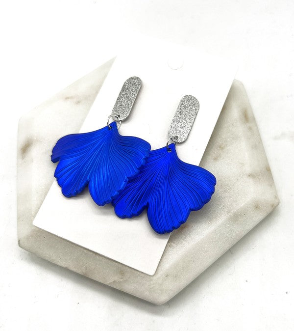 Royal Blue Ginkgo Leaf Earrings Fourth July Baubles by B