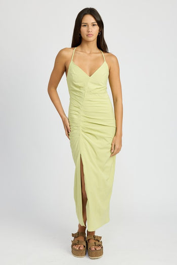 RUCHED SATIN DRESS WITH CROSSED BACK Emory Park