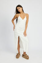 RUCHED SATIN DRESS WITH CROSSED BACK Emory Park