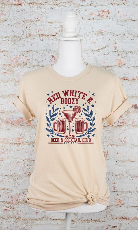 Red White and Boozy Beer Cocktail Graphic Tee Ocean and 7th