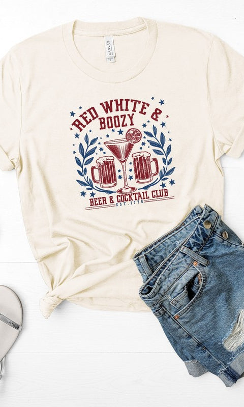 Red White and Boozy Beer Cocktail Graphic Tee Ocean and 7th