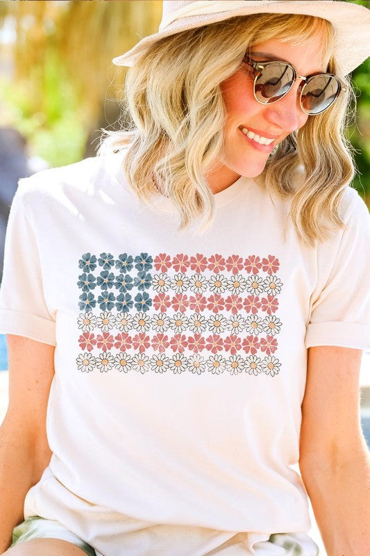 Patriotic Flower Flag Graphic T Shirts Color Bear