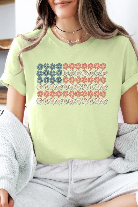 Patriotic Flower Flag Graphic T Shirts Color Bear