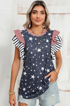 Flag Stripe Ruffle Sleeve Star Shirt USA EG fashion