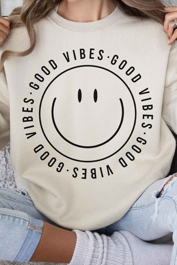 GOOD VIBES HAPPY SMILES GRAPHIC SWEATSHIRT ALPHIA