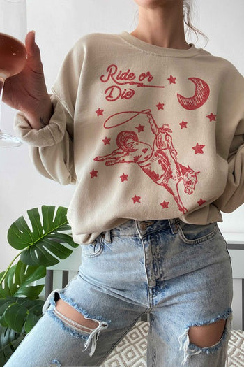 RIDE OR DIE WESTERN COWBOY GRAPHIC SWEATSHIRT ALPHIA