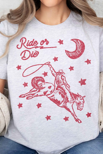 RIDE OR DIE WESTERN COWBOY OVERSIZED GRAPHIC TEE ALPHIA