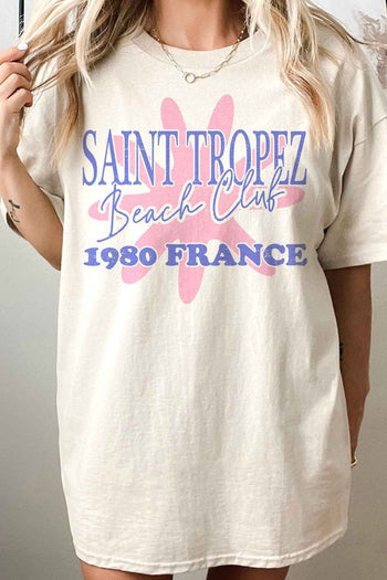 SAINT TROPEZ BEACH CLUB OVERSIZED GRAPHIC TEE ALPHIA