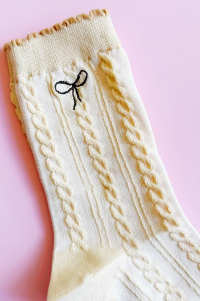 Mini Bow Embroidered Cabled Socks Ellison and Young