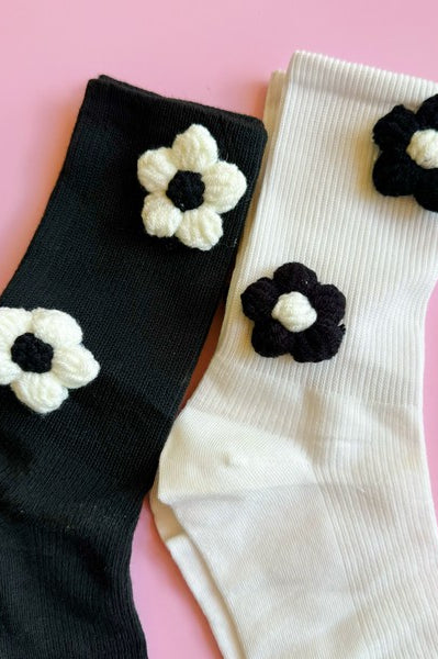 Puffy Daisy Embellished Socks Set Of 2 Ellison and Young