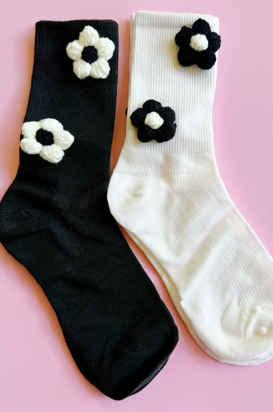 Puffy Daisy Embellished Socks Set Of 2 Ellison and Young