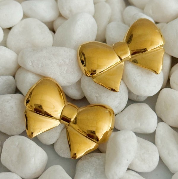 Puffy Golden Bow Stud Earrings Ellison and Young