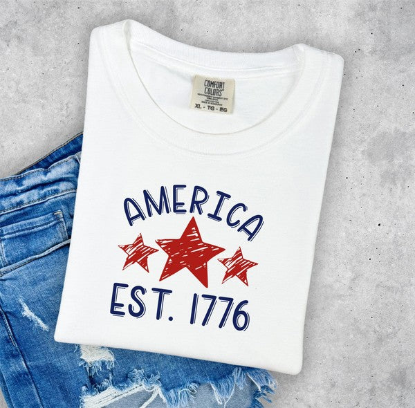 America Est 1776 Comfort Color Tee Ocean and 7th