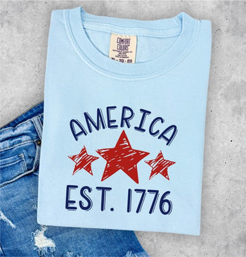 America Est 1776 Comfort Color Tee Ocean and 7th