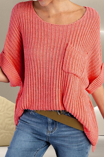 Round Neck Half Sleeve Knit Top Trendsi