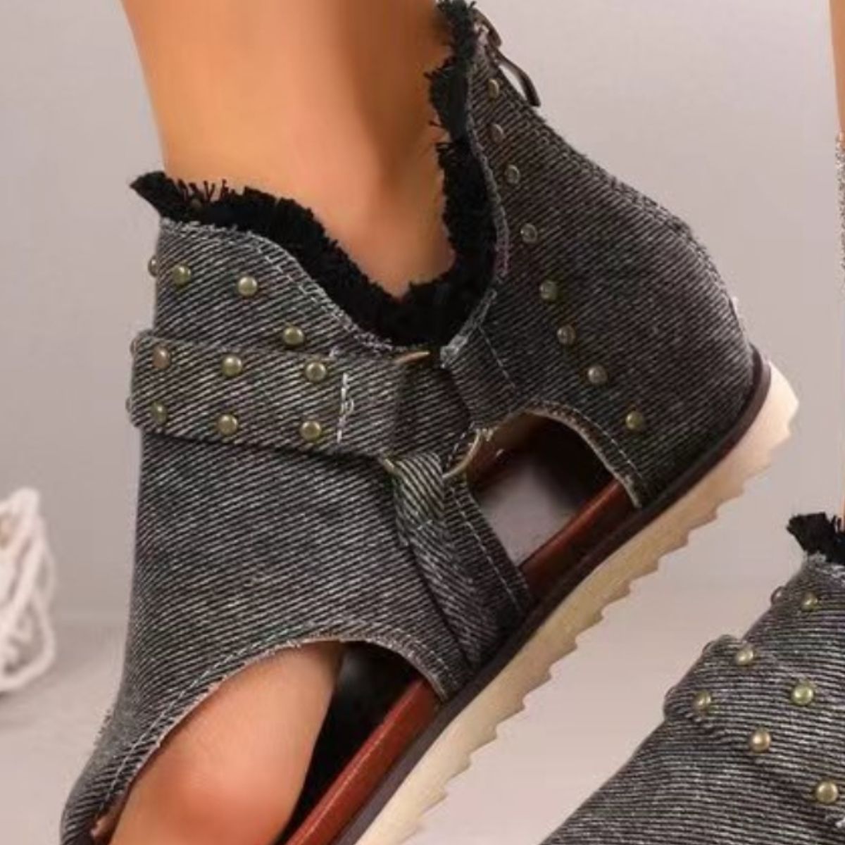 Studded Raw Hem Flat Sandals Casual Chic Boutique