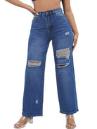 Classic Ripped Wash Straight Leg Denim Pants HEL72YWH94 Casual Chic Boutique