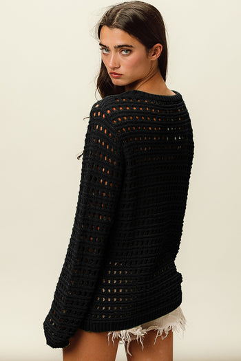 BiBi Round Neck Openwork Knit Cover Up Trendsi