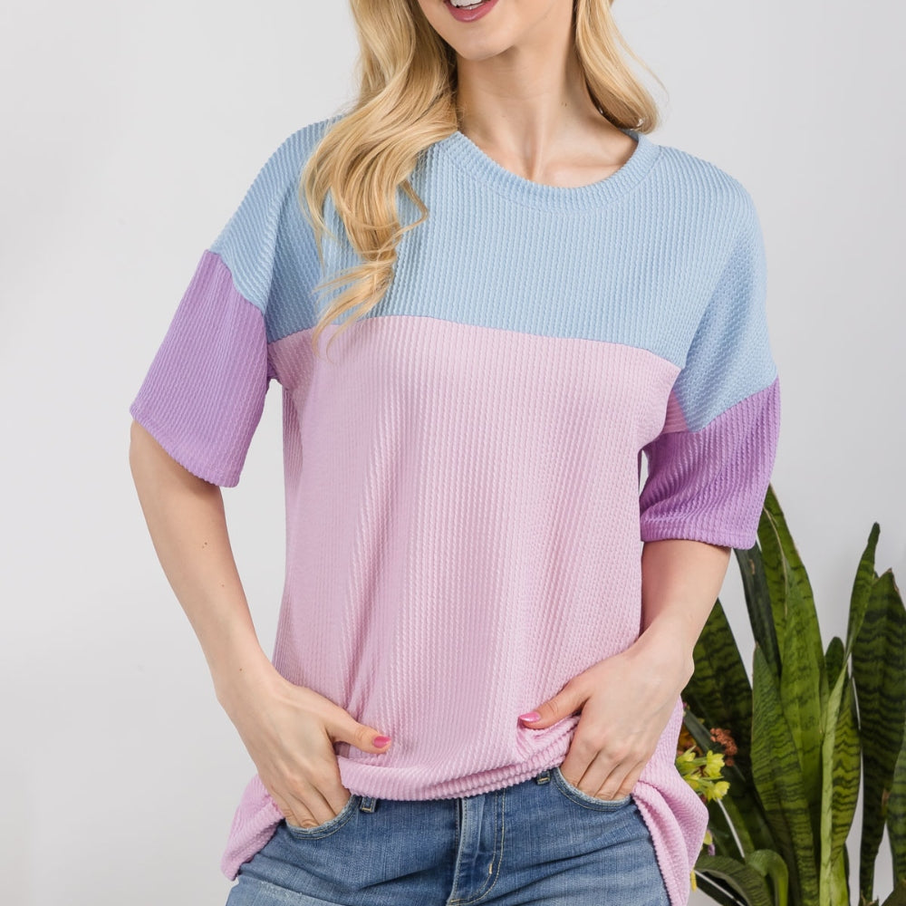 Celeste Full Size Ribbed Color Block T-Shirt Trendsi
