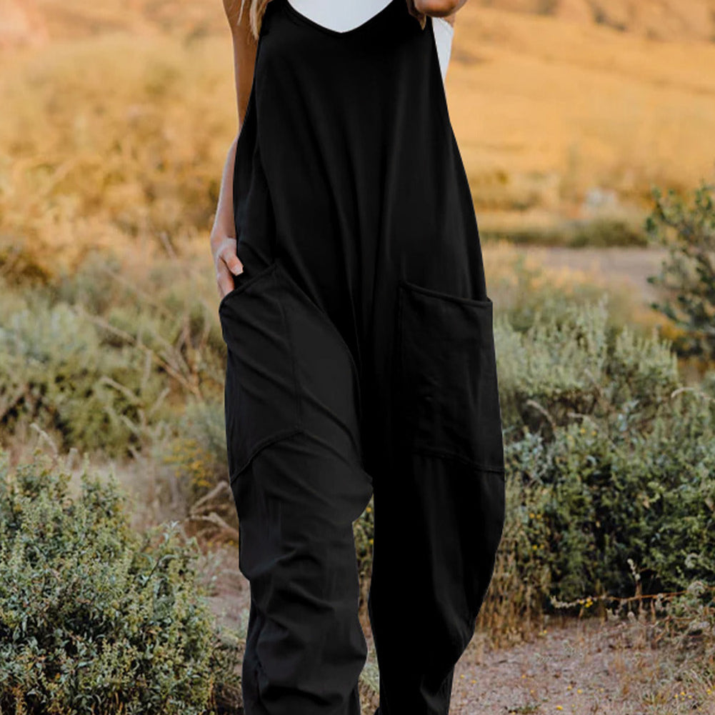 V-Neck Sleeveless Jumpsuit with Pocket