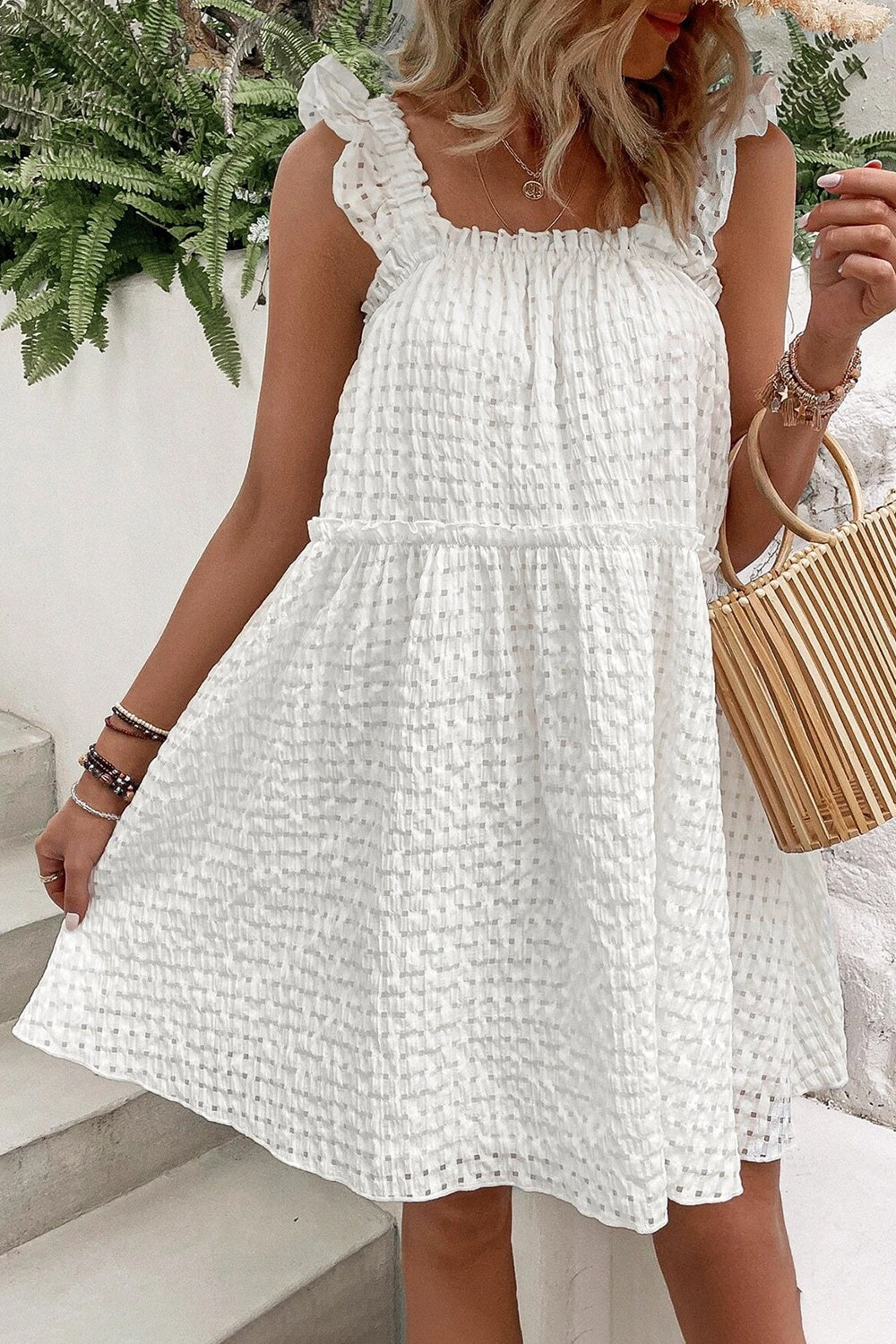 Ruffled Square Neck Wide Strap Dress Trendsi