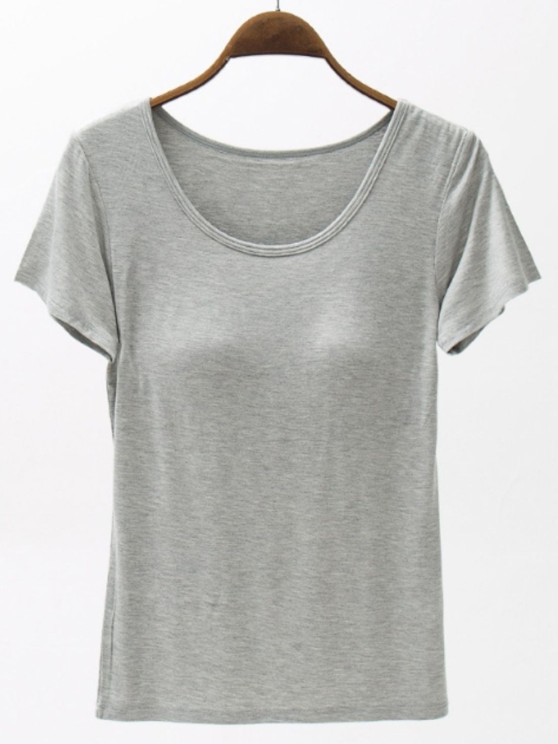 Round Neck Modal T-Shirt with Bra Trendsi