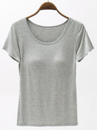 Round Neck Modal T-Shirt with Bra Trendsi