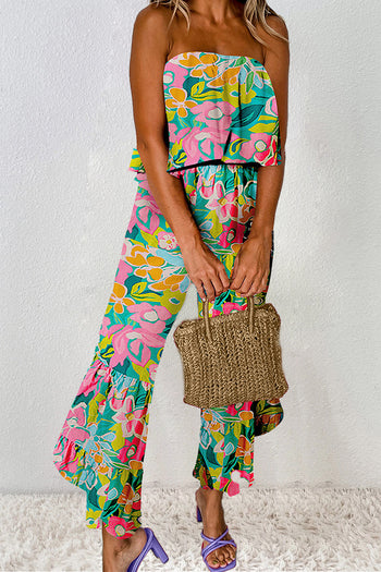 Ruffled Printed Tube Jumpsuit Trendsi