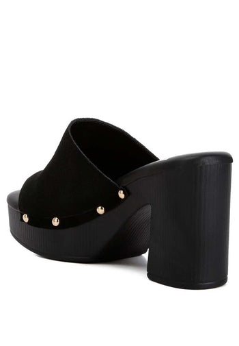 Cartera Suede High Block Heel Mules Rag Company