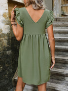 Ruffled Button Up Cap Sleeve Dress Trendsi