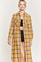 PLAID PRINT COLLAR LONG SHIRT DRESS PLUS Jade By Jane