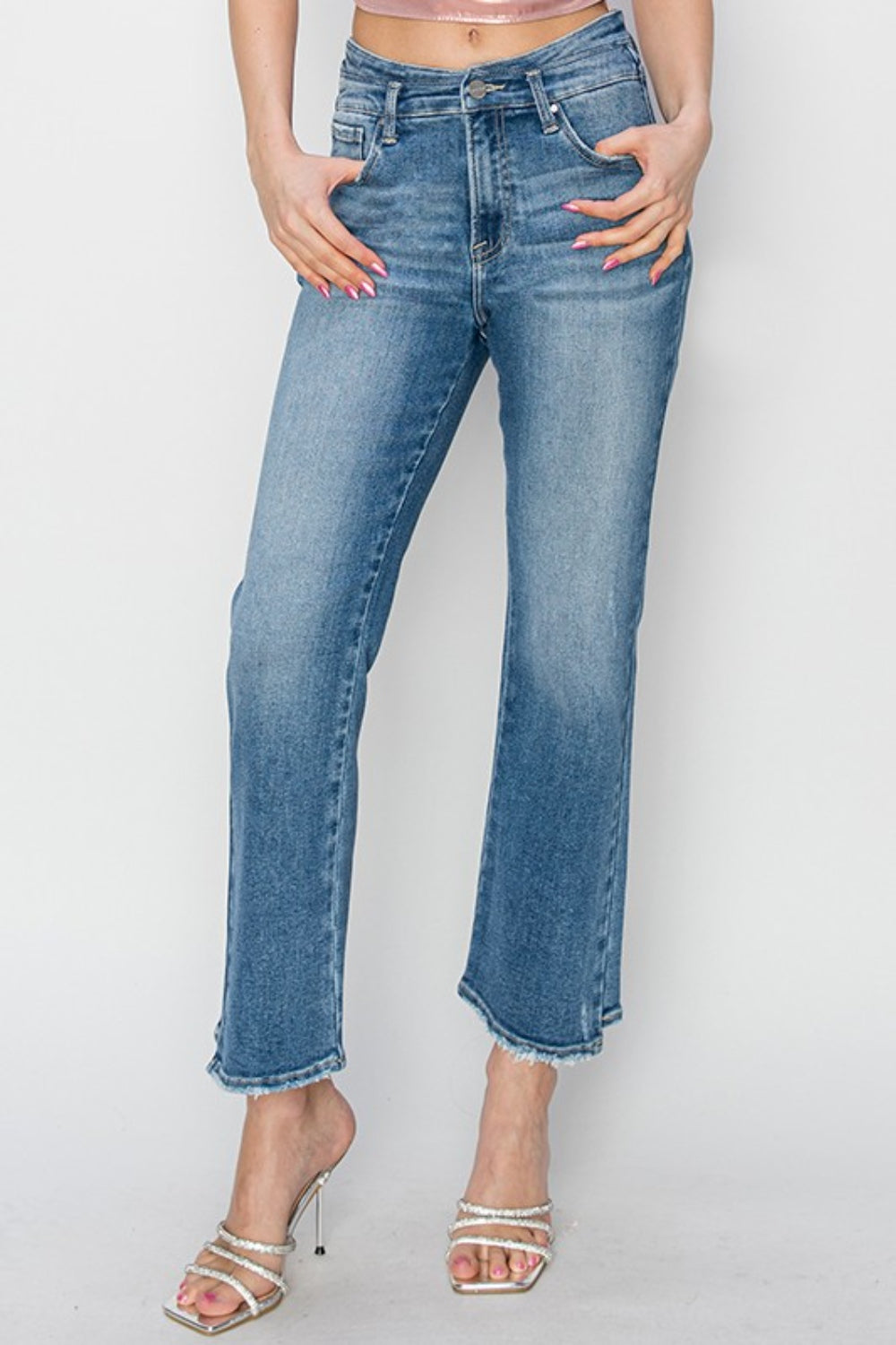 RISEN High Rise Slim Straight Jeans Trendsi