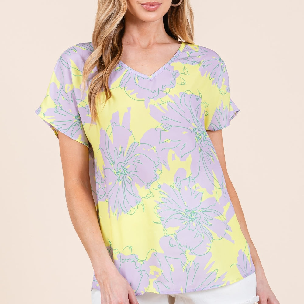BOMBOM Floral Short Sleeve T-Shirt Trendsi