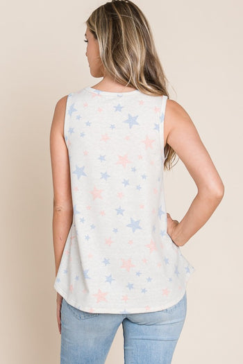 BOMBOM Star Print Round Neck Tank Trendsi