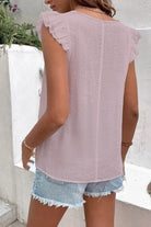 Full Size Ruffled V-Neck Cap Sleeve Blouse Trendsi