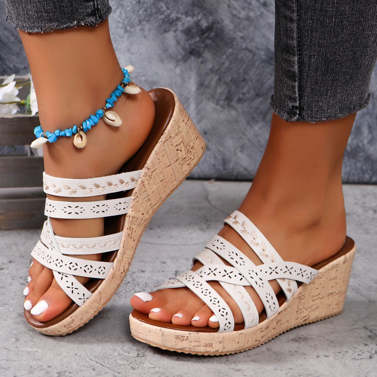 PU Leather Crisscross Wedge Sandals Casual Chic Boutique