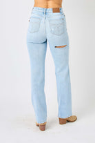 Judy Blue Full Size High Waist Distressed Straight Jeans Trendsi