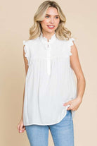 Culture Code Full Size Frill Edge Smocked Sleeveless Top Trendsi