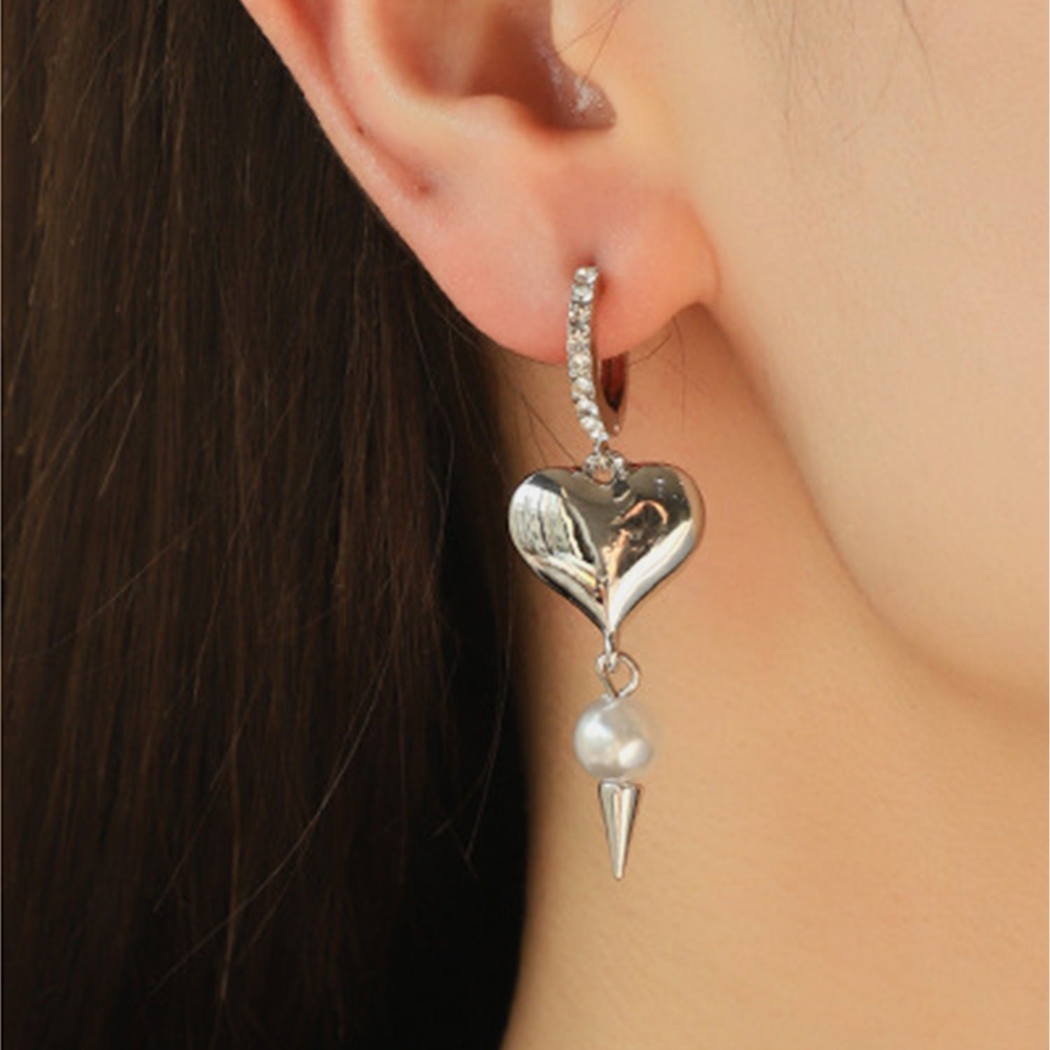 Alloy Rhinestone Synthetic Pearl Heart Earrings Trendsi