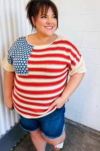 American Flag Jacquard Knit Sweater Top Haptics