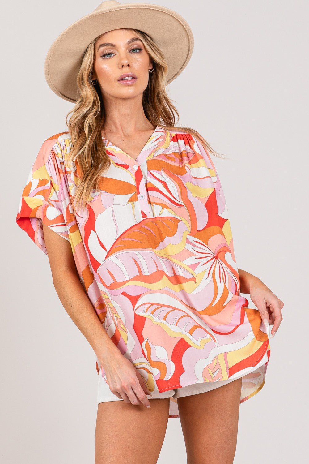 SAGE + FIG Abstract Print Half Button Blouse Trendsi