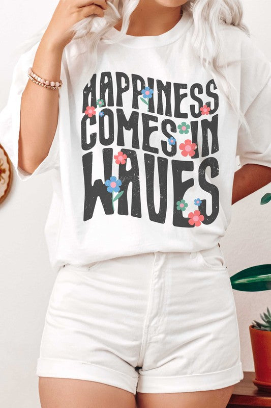 HAPPINESS COMES IN WAVES Graphic Tee A. BLUSH CO.