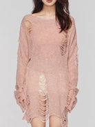 Distressed Boat Neck Knit Cover Up Trendsi