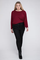 Plus Ribbed Batwing Long Sleeve Boat Neck Sweater ZENANA