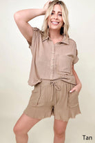 Gigio Flutter Hem Cotton Muslin Shorts with Cut Edge Detail Kiwidrop