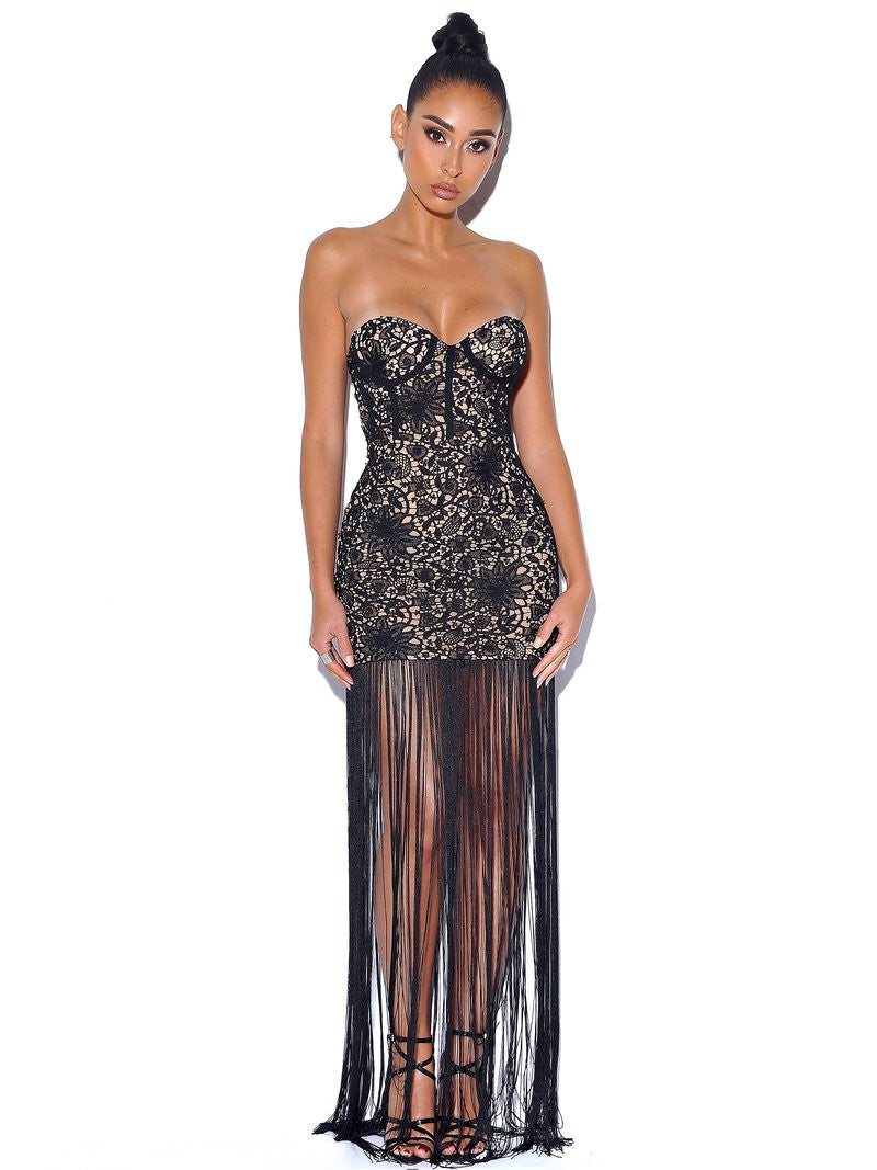 Become The One Lace Long Fringed Strapless Dress (comes in 2 colors) Penderié, Inc.