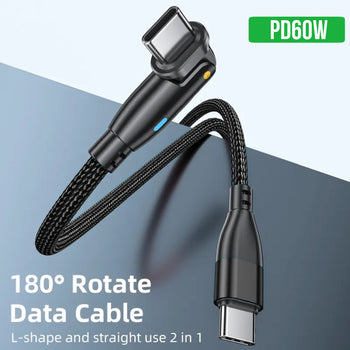 Top-Up 2-in-1 USB Type-C Cable (60W) with 180° Rotating Connector Top-Up - Smart charging solutions