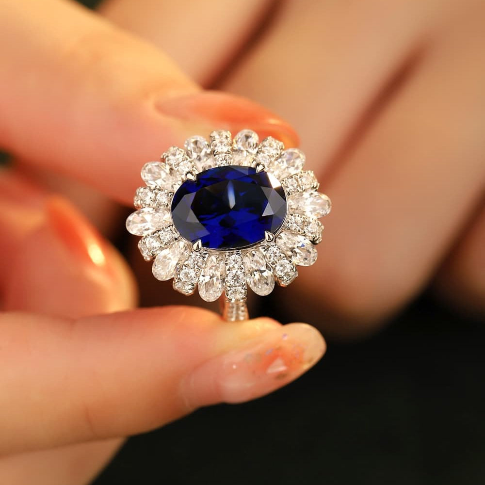 5 Carat Lab-Grown Sapphire Flower Shape Ring