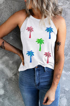 Sequin Coconut Tree Round Neck Tank Trendsi