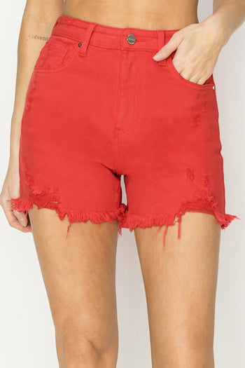 RISEN High Rise Distressed Denim Shorts Trendsi